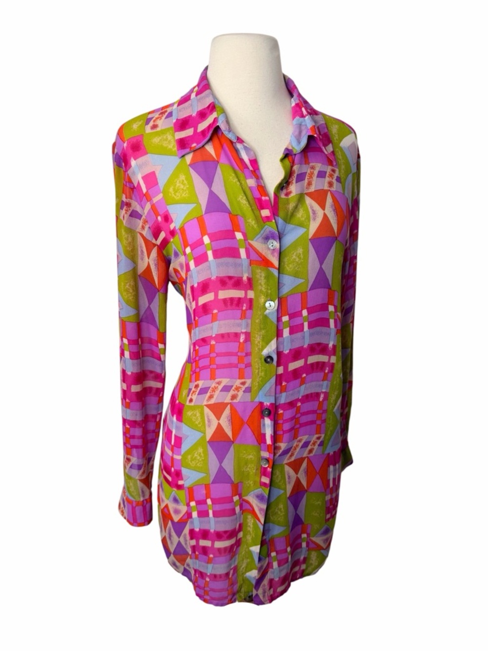 GALINDA WANG VINTAGE RETRO SILK BLOUSE.